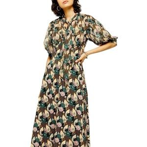 Topshop Art Deco Lily Print Midi Dress